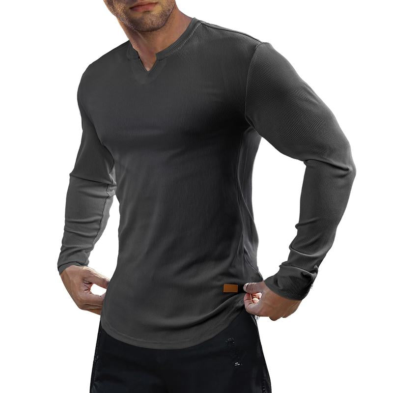 Men's Athletic Longline Ribbed Top🔥V-Neck Long Sleeve, Moisture-Wicking for Gym Sessions/Casual