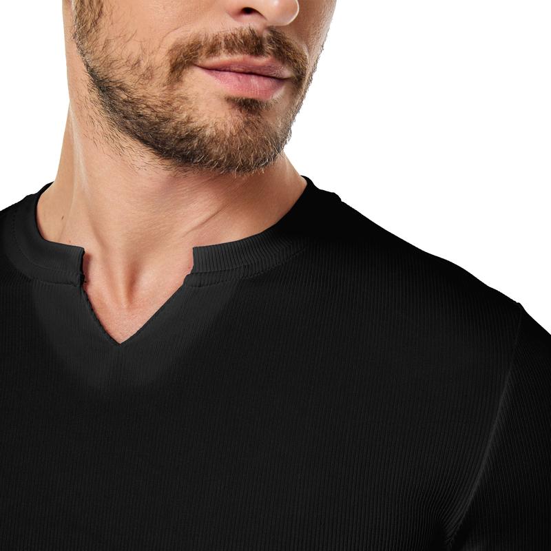 Men's Athletic Longline Ribbed Top🔥V-Neck Long Sleeve, Moisture-Wicking for Gym Sessions/Casual
